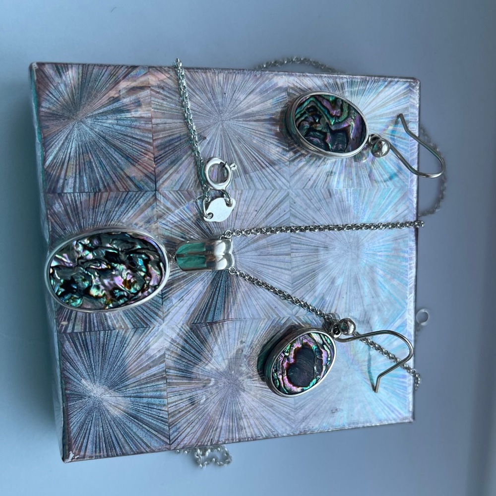 Peruvian Silver 950 earrings, charm and necklace